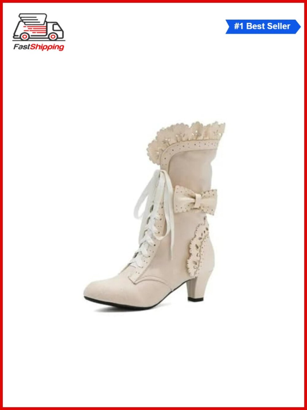 Victorian Mid-Calf Boots Faux Suede Lace-Up Bow Gothic Cosplay Dance